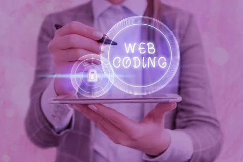 Text sign showing Web Coding. Conceptual photo a system of symbols and rules 스톡 사진