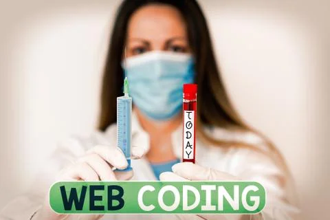 Text sign showing Web Coding. Conceptual photo a system of symbols and rules Foto stock