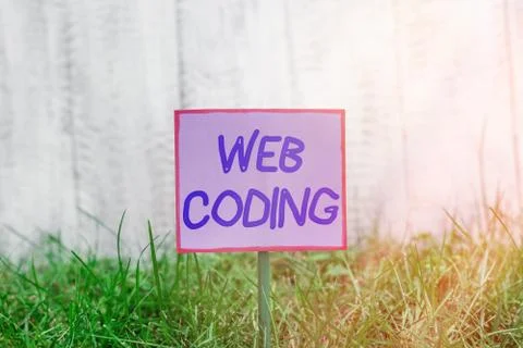 Text sign showing Web Coding. Conceptual photo a system of symbols and rules Stock Photos