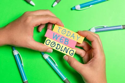 Text sign showing Web Coding. Business concept a system of symbols and rules Stock Photos