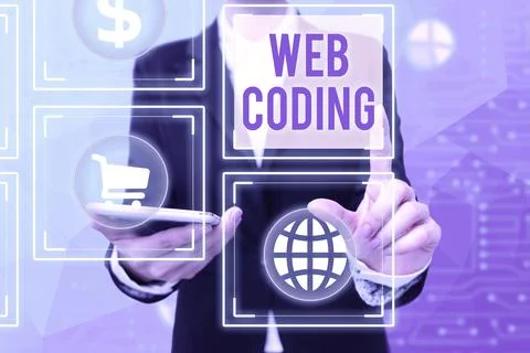 Text sign showing Web Coding. Business concept a system of symbols and rules Stock Photos
