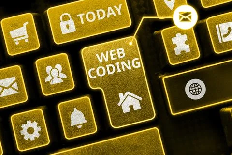 Text sign showing Web Coding. Concept meaning work involved in developing a web Stock Photos
