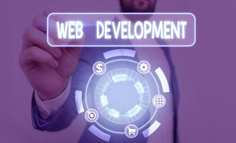Text sign showing Web Development. Conceptual photo dealing with developing Stock Photos