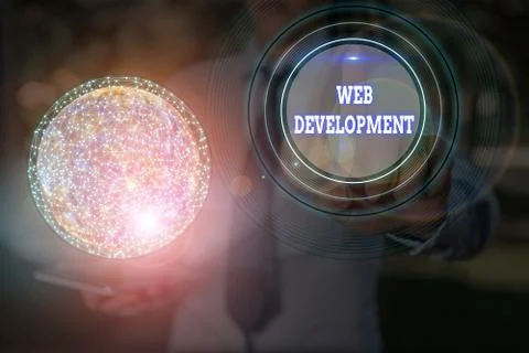 Text sign showing Web Development. Conceptual photo dealing with developing Stockfoto's