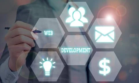 Text sign showing Web Development. Conceptual photo dealing with developing Foto stock