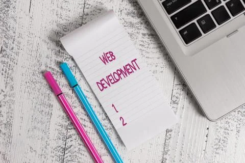Text sign showing Web Development. Conceptual photo dealing with developing Foto stock