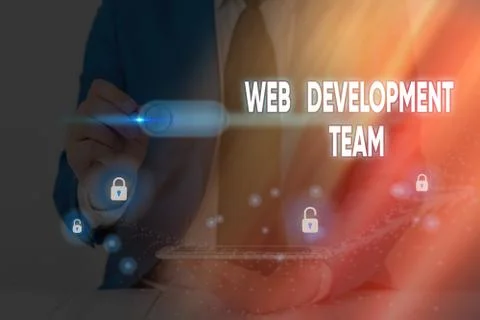 Text sign showing Web Development Team. Conceptual photo in control of all the 스톡 사진
