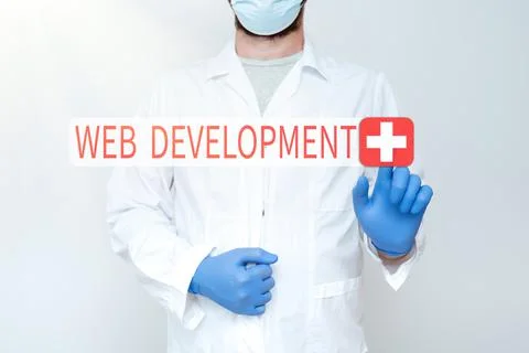 Text sign showing Web Development. Business concept dealing with developing Foto stock