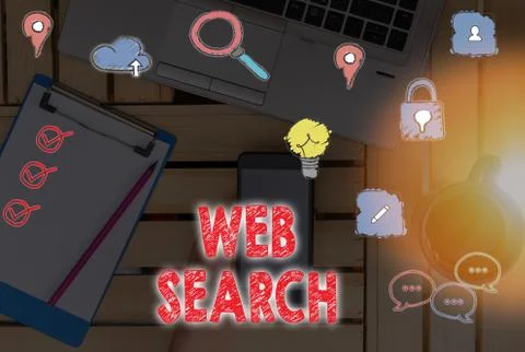 Text sign showing Web Search. Conceptual photo software system designed to Stock Photos