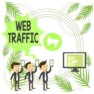 Text sign showing Web Traffic. Conceptual photo Amount of data sent and received Illustrazione stock