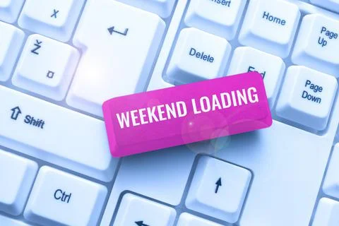 Text sign showing Weekend Loading. Conceptual photo Starting Friday party relax Foto stock