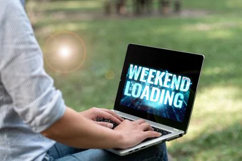Text sign showing Weekend Loading. Business concept Starting Friday party relax 스톡 사진