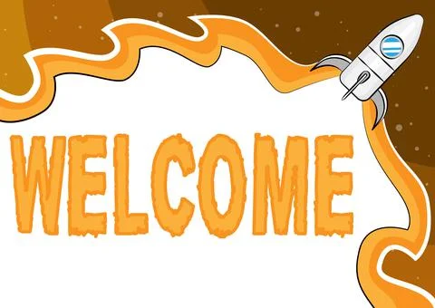 Text sign showing Welcome. Word for instance or manner of greeting someone in Stock Illustration