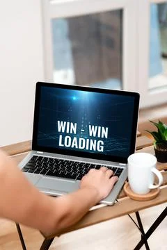 Text sign showing Win win Loading. Word for advantageous or satisfactory to all Stock Photos