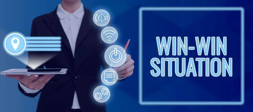 Text sign showing Win Win Situation. Word for situation where all the parties 스톡 사진
