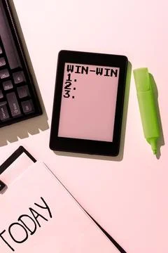 Text sign showing Win Win. Business approach Strategy for both parts obtain 스톡 사진