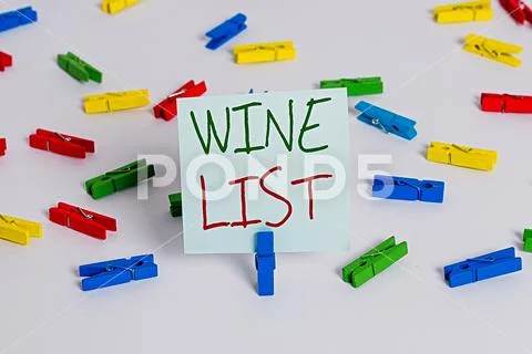 Text sign showing Wine List. Conceptual photo menu of wine selections for Stock Photos