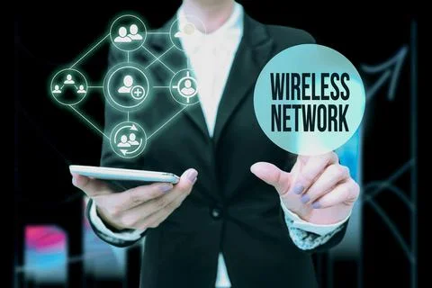 Text sign showing Wireless Network. Concept meaning computer network that uses Stock Photos