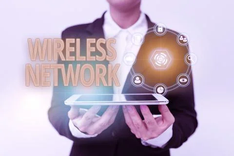 Text sign showing Wireless Network. Business overview computer network that uses Foto stock