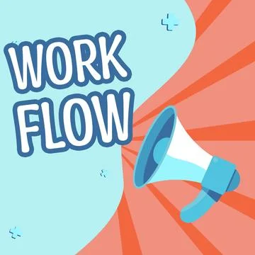 Text sign showing Work Flow. Business idea Continuity of a certain task to and Illustrazione stock