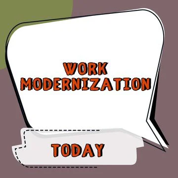 Text sign showing Work Modernization. Word for changing product service and Illustrazione stock