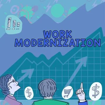 Text sign showing Work Modernization. Business overview changing product service Illustrazione stock