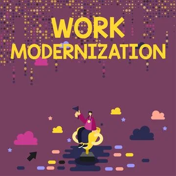 Text sign showing Work Modernization. Word Written on changing product service Illustrazione stock