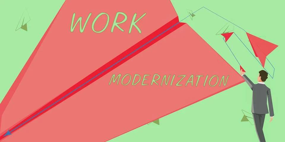 Text sign showing Work Modernization. Business approach changing product service Illustrazione stock