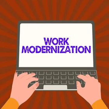 Text sign showing Work Modernization. Word Written on changing product service 스톡 일러스트