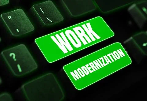 Text sign showing Work Modernization. Word for changing product service and Foto stock