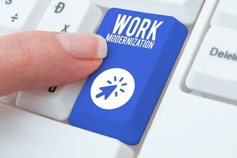 Text sign showing Work Modernization. Word for changing product service and Stock Photos