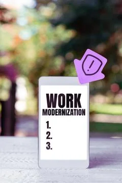 Text sign showing Work Modernization. Business showcase changing product service Stockfoto's