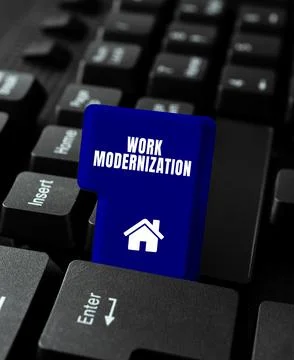 Text sign showing Work Modernization. Business overview changing product service Stockfoto's