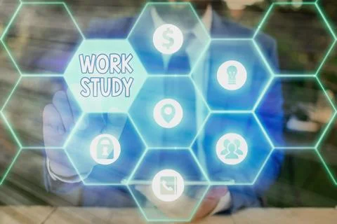 Text sign showing Work Study. Conceptual photo college program that enables Stock Photos
