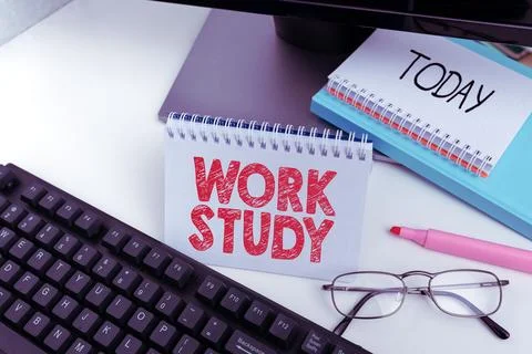 Text sign showing Work Study. Word for college program that enables students to 스톡 사진