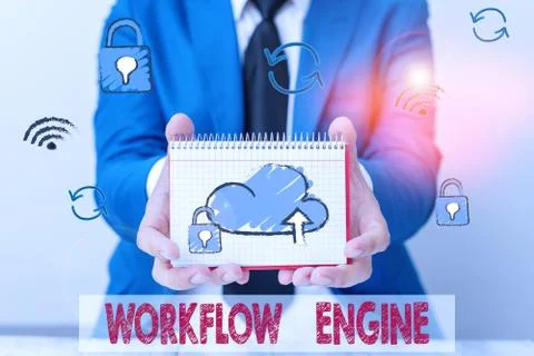 Text sign showing Workflow Engine. Conceptual photo software application that Foto stock
