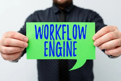 Text sign showing Workflow Engine. Word Written on software application that 스톡 사진