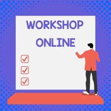 Text sign showing Workshop Online. Conceptual photo room or building in which Stock Illustration