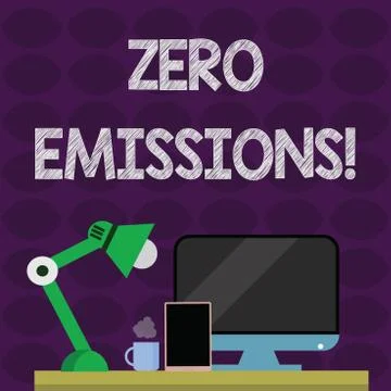 Text sign showing Zero Emissions. Conceptual photo emits no waste products that Stock Illustration