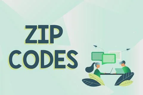 Text sign showing Zip Codes. Business overview numbers added to a postal address Stock Illustration