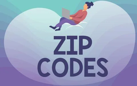 Text sign showing Zip Codes. Internet Concept numbers added to a postal address Stock-Illustration