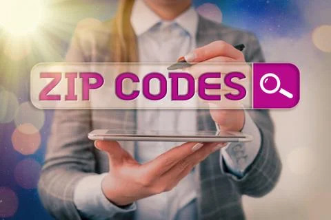 Text sign showing Zip Codes. Conceptual photo numbers added to a postal address Foto stock