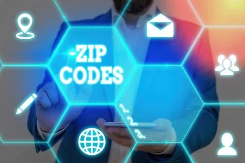 Text sign showing Zip Codes. Conceptual photo numbers added to a postal address Foto stock