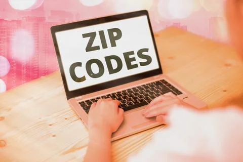 Text sign showing Zip Codes. Conceptual photo numbers added to a postal address Stock Photos