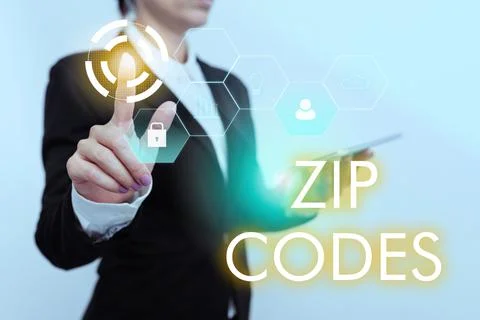 Text sign showing Zip Codes. Internet Concept numbers added to a postal address Foto stock