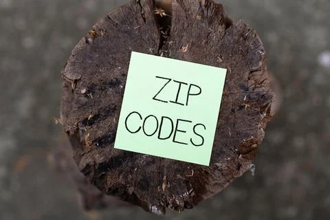 Text sign showing Zip Codes. Word for numbers added to a postal address to Foto stock