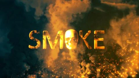 Text smoke with man skull on bg with fire flames and smoke Illustrazione stock