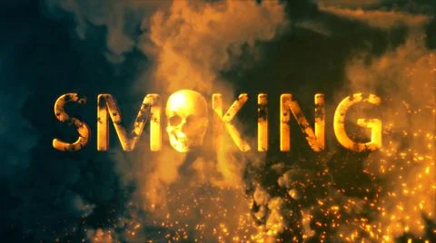 Text smoking with human skull on background with fire fire and smoke Stock-Illustration