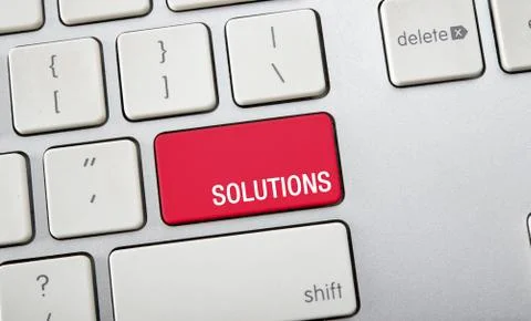 Text of solutions on computer keyboard, Problem solving concept Stockfoto's