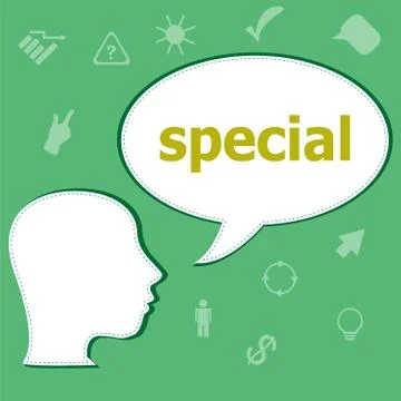 Text Special on digital background. Education concept . Head with speech bubb Stock Illustration